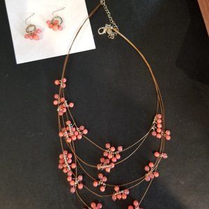 Coldwater Creek Coral and Gold Necklace and Earring Set